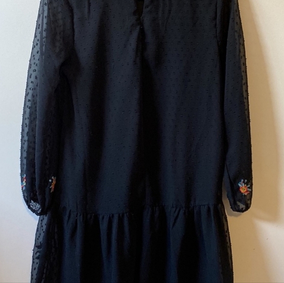 Beautiful embroidered black dress with sheer sleeves - Picture 3 of 6
